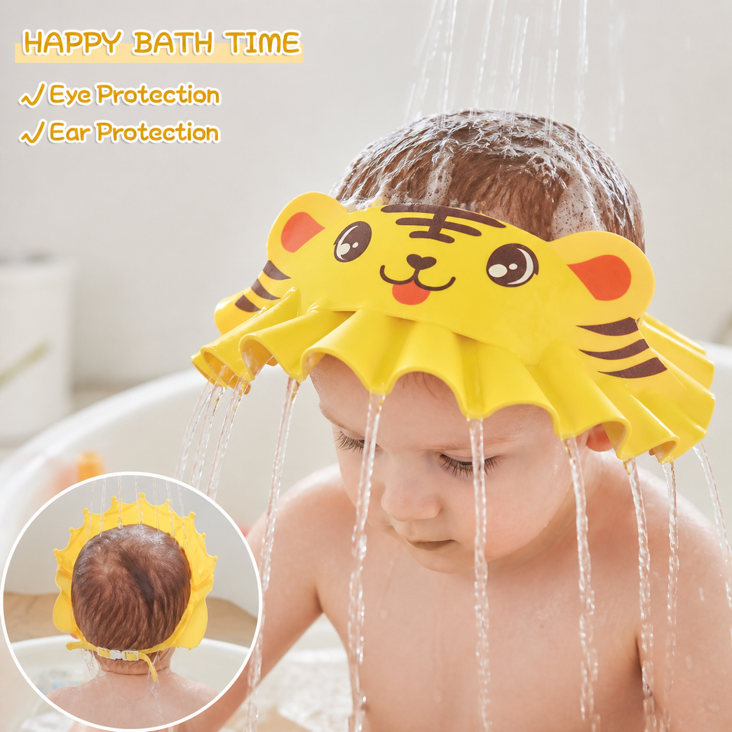Baby Shampoo Bath Cap – Adjustable Soft Silicone Bathing Shower Cap for Kids (Cartoon Design)