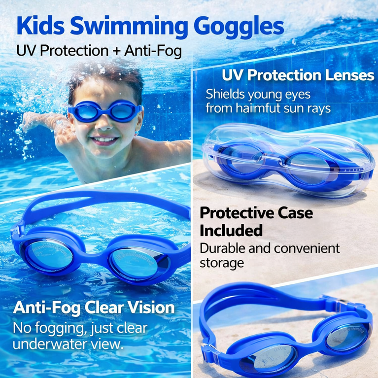 Swimming Goggles for Kids and Adults Anti Fog UV Protection Adjustable Strap Summer Swim Gear
