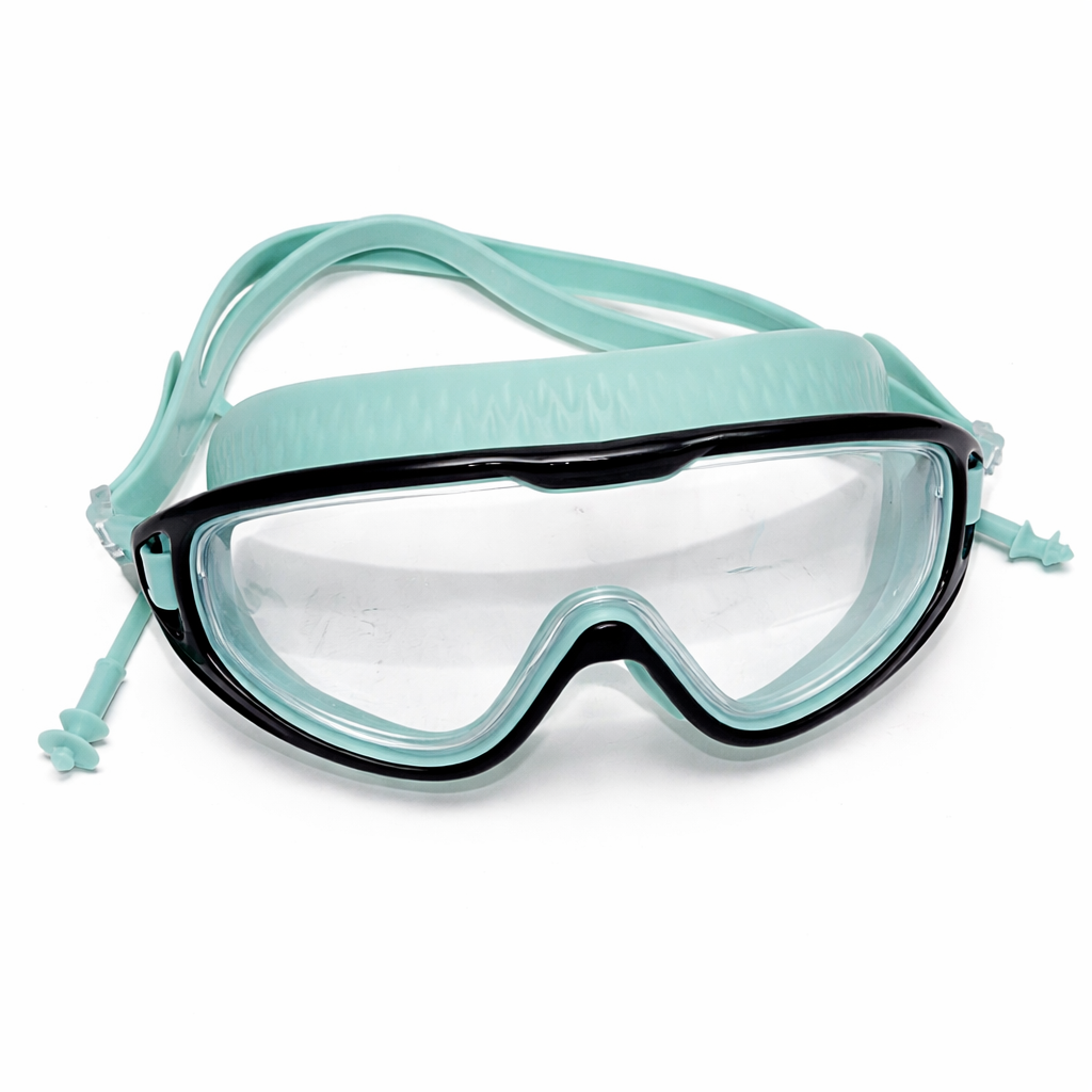 Swimming Goggles for Kids and Adults Anti Fog UV Protection Wide View Big Glasses with Connected Ear Plugs