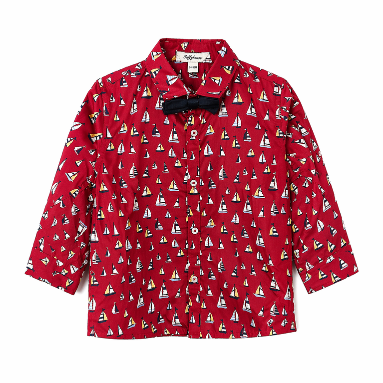 Boys Nautical Print Shirt with Bow Tie & Suspender Pants Set – Stylish Kids Formal Outfit