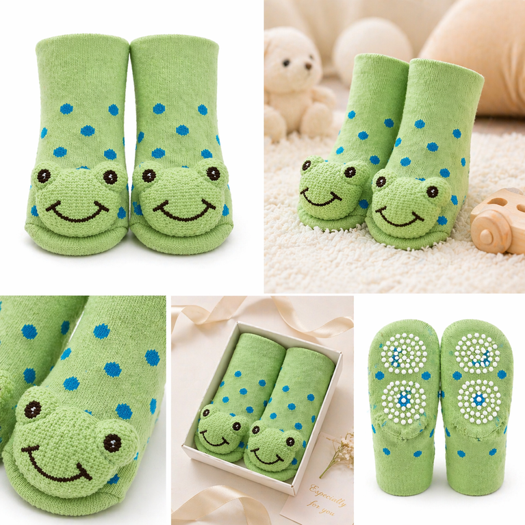 Cute Frog Baby Anti-Slip Socks – Soft Cotton Grip Socks for Infants & Toddlers