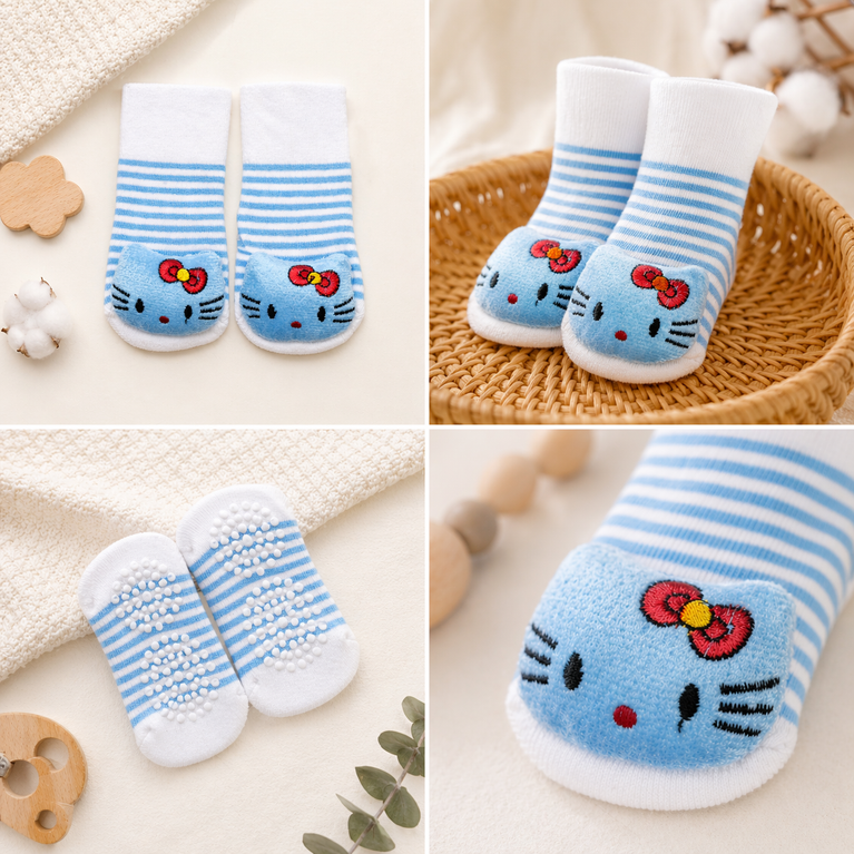 Cute Kitty Baby Socks – Soft Cotton Anti-Slip Infant Socks with Plush Design