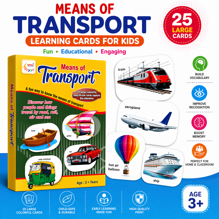 Means of Transport Learning Cards for Kids (Age 3+)