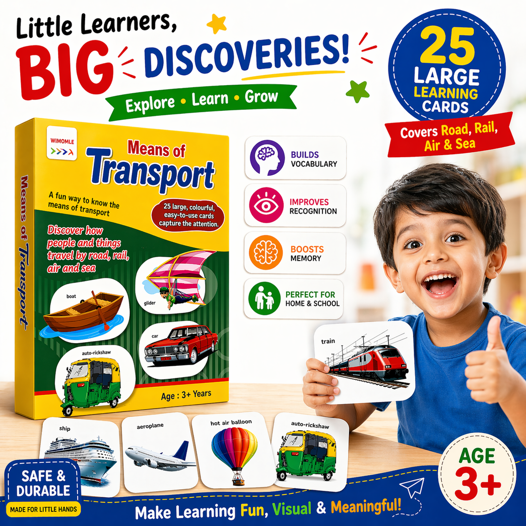 Means of Transport Learning Cards for Kids (Age 3+)