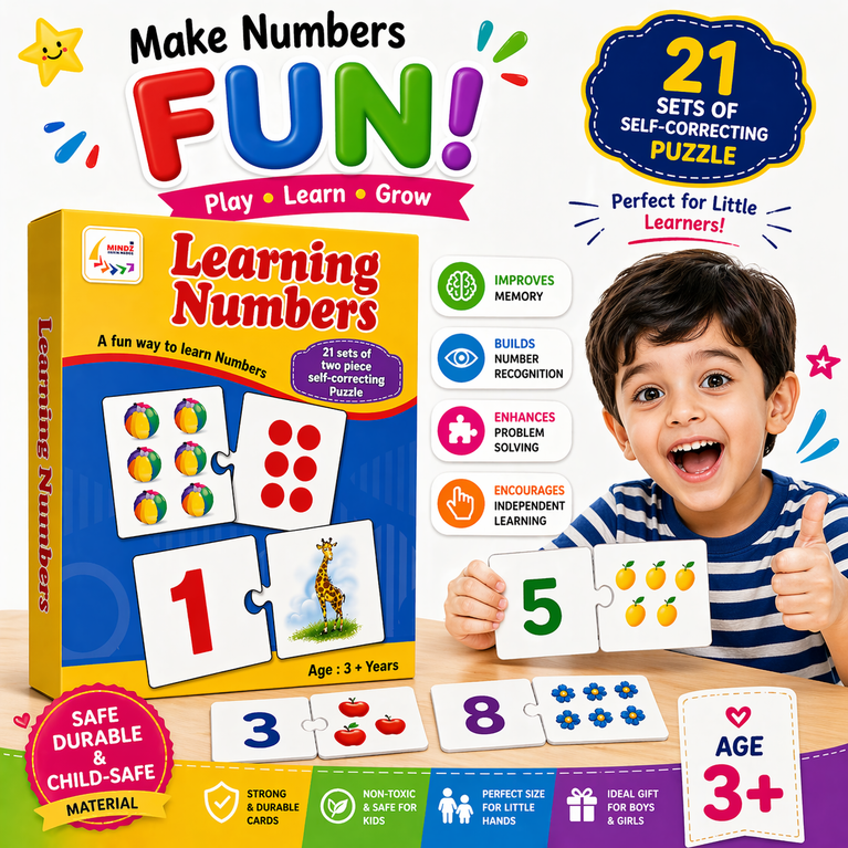 Learning Numbers Puzzle Cards for Kids (Age 3+)