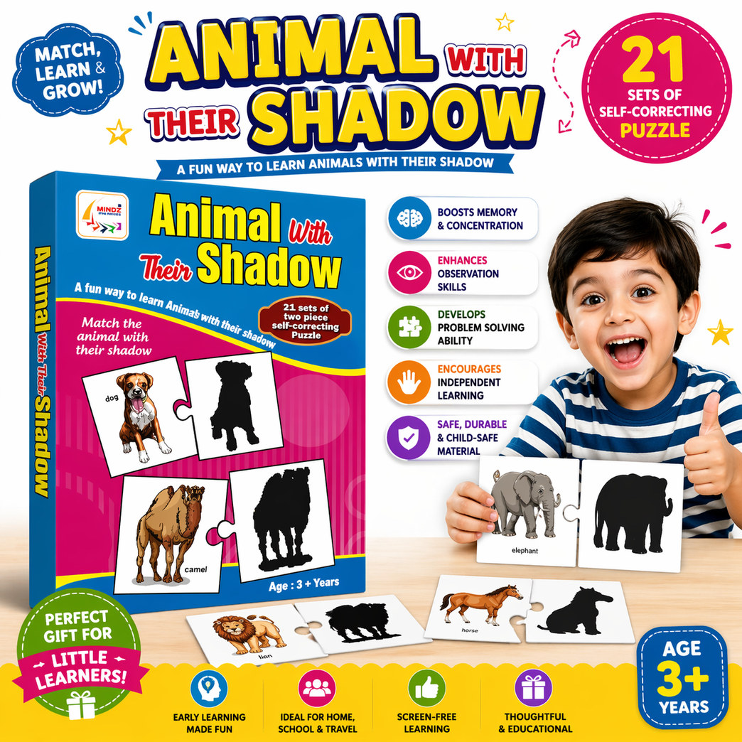 Animal with Their Shadow Puzzle Cards for Kids (Age 3+)