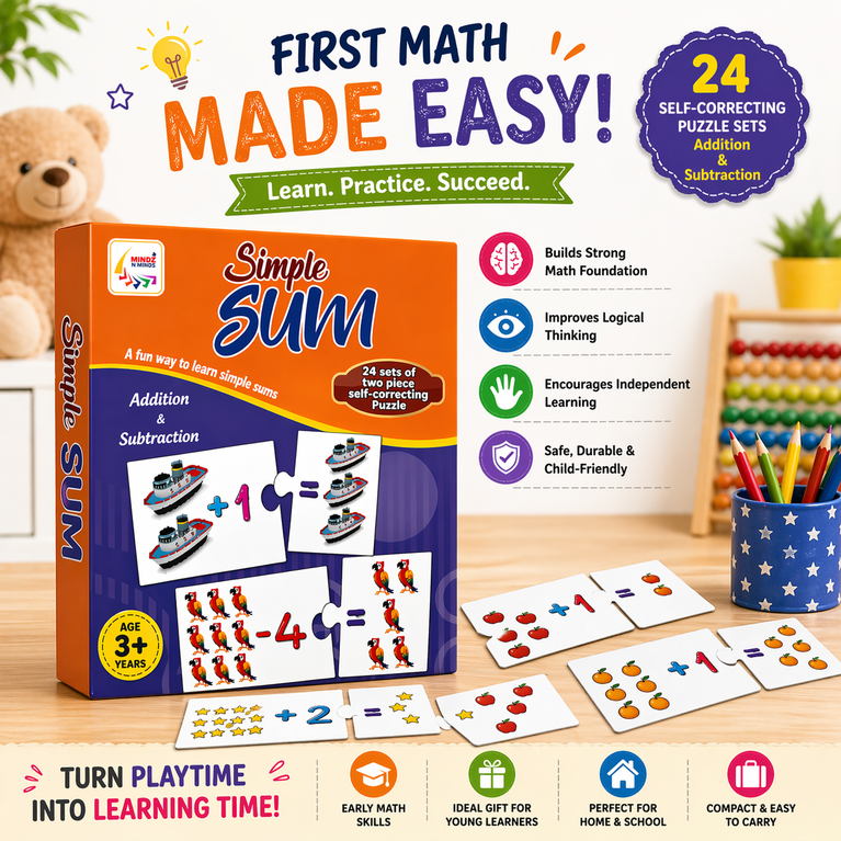 Simple Sum Learning Puzzle Cards for Kids (Age 3+)