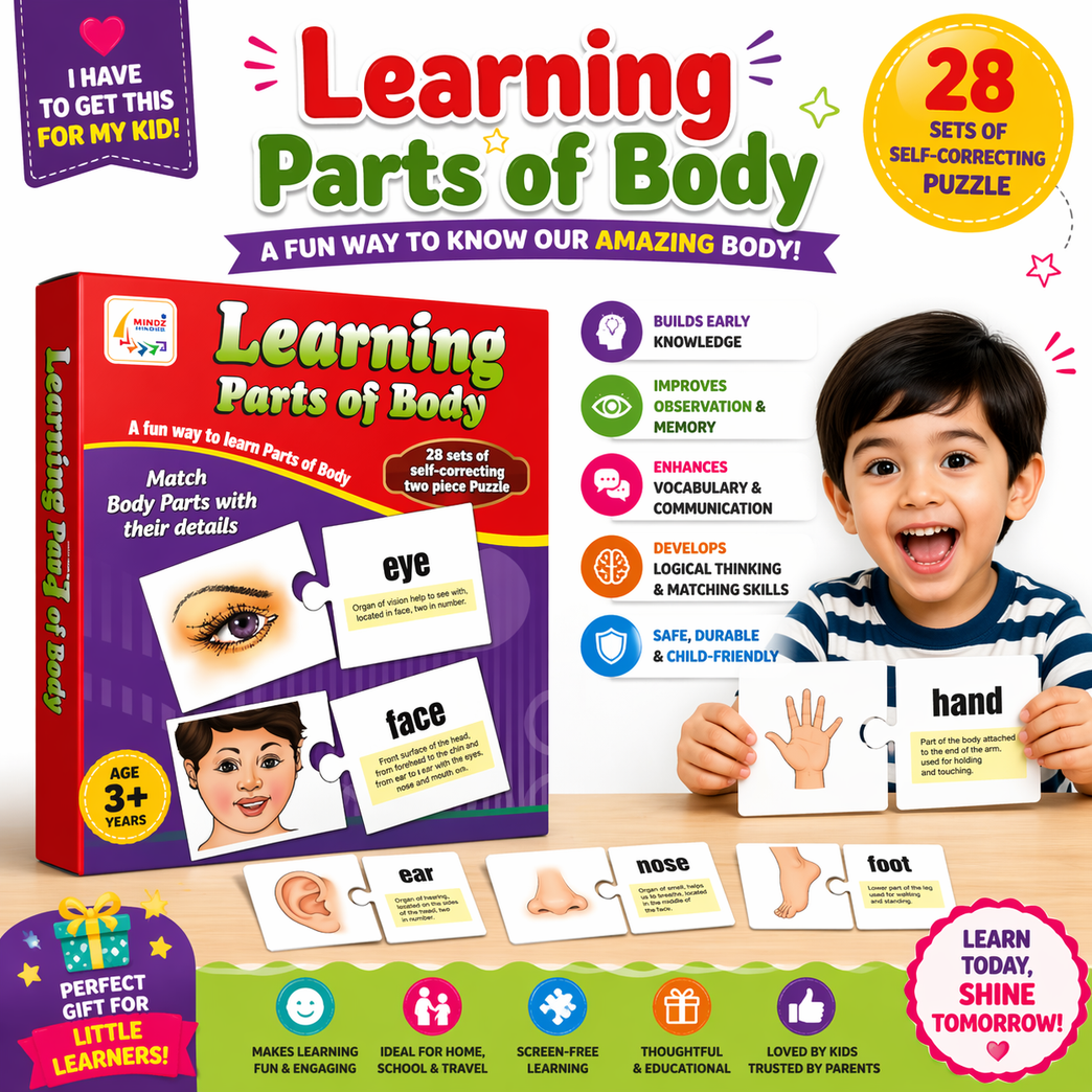Learning Parts of Body Puzzle Cards for Kids (Age 3+)