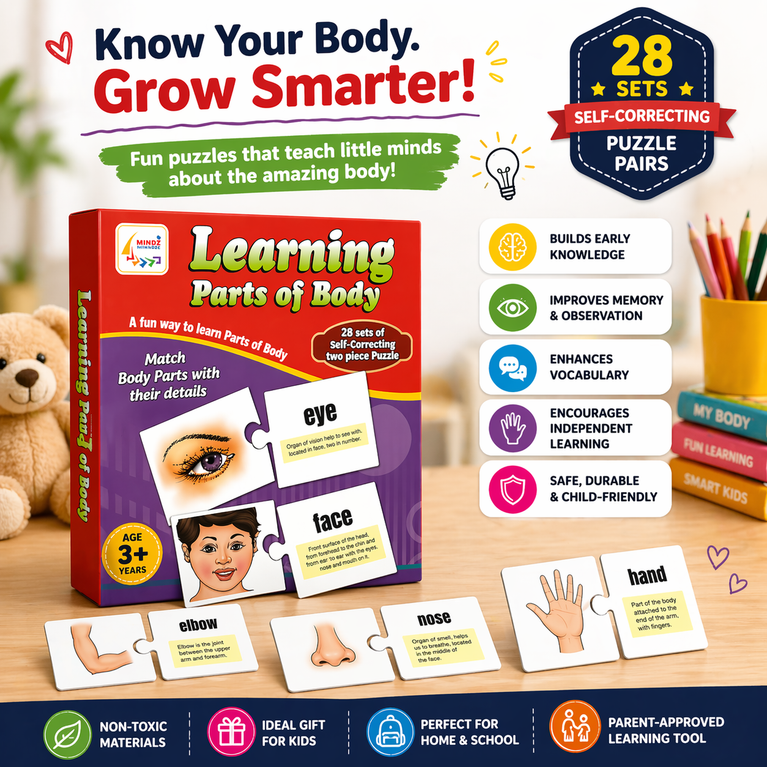 Learning Parts of Body Puzzle Cards for Kids (Age 3+)