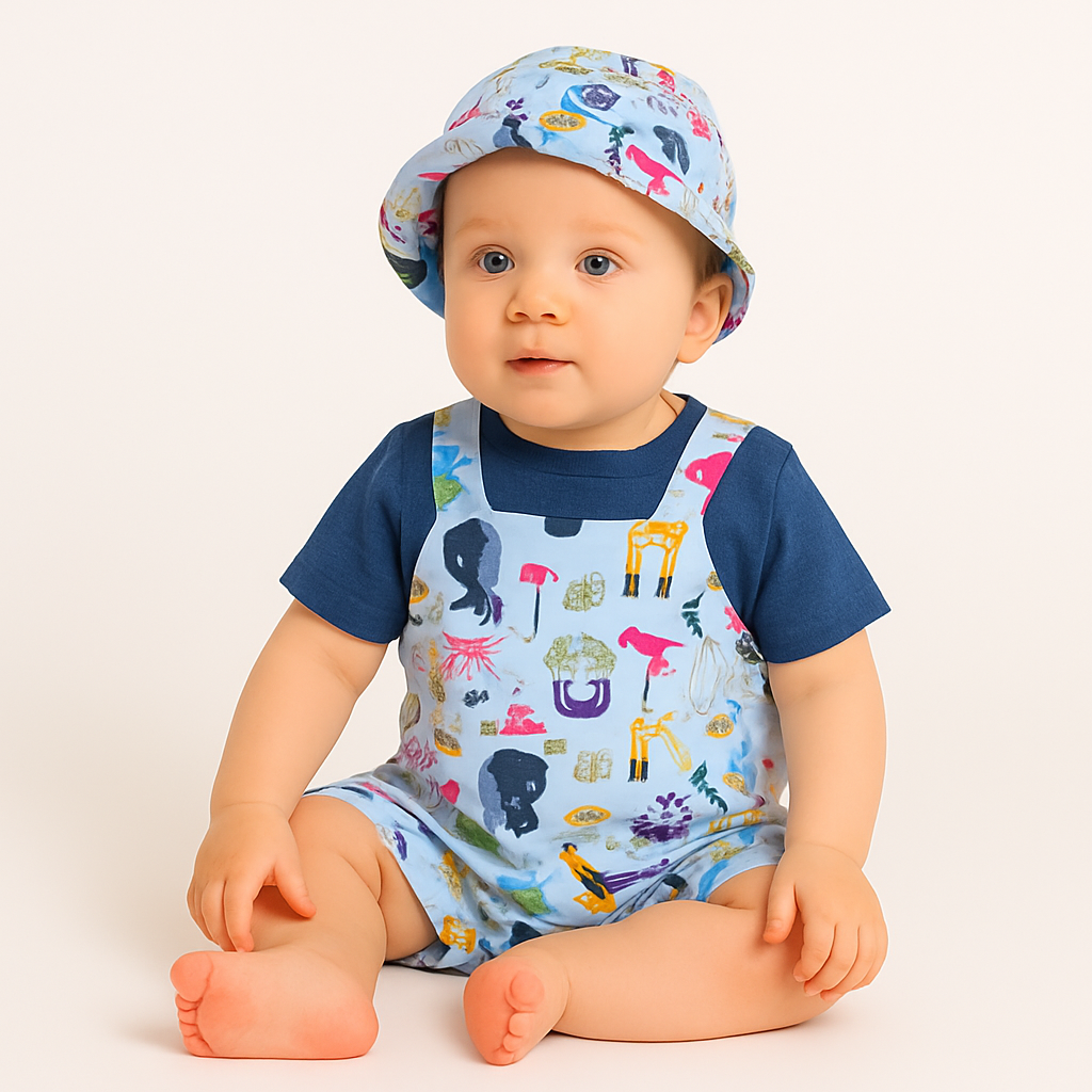 Chocolate Baby - Kids Cotton Knit Dungaree & Half Sleeves T-Shirt With Animal & Bird Print