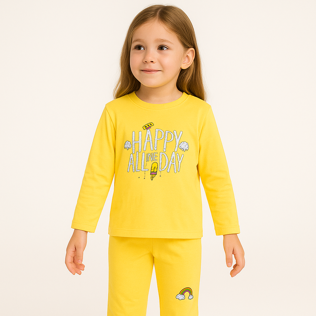 Nino's Full Sleeve T-shirt and Pant set Happy All Day Text print design