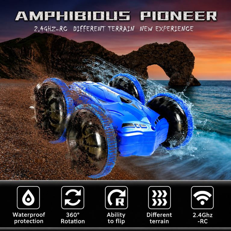 Amphibious RC Stunt Car – Land &amp; Water Remote Control Car for Kids
