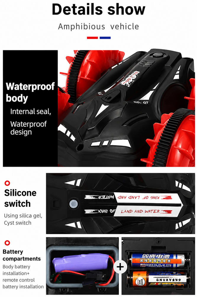 Amphibious RC Stunt Car – Land &amp; Water Remote Control Car for Kids