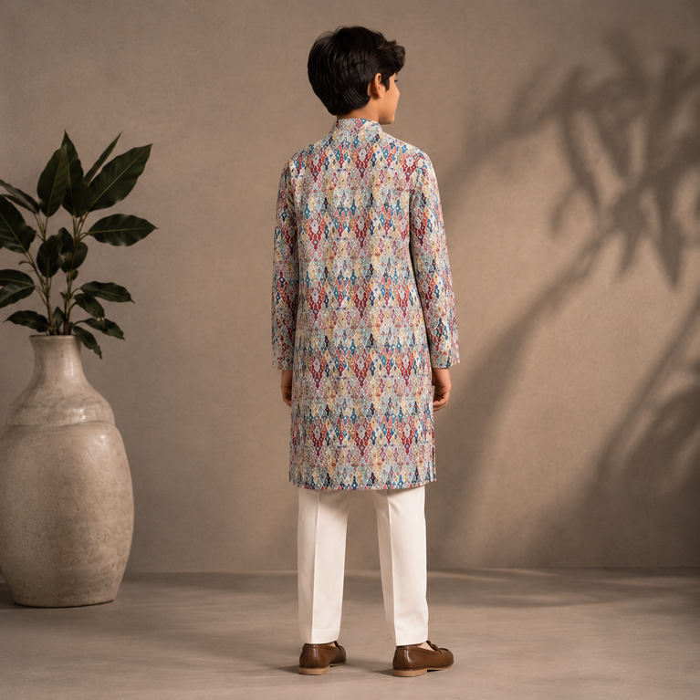Boys Multicolor Printed Kurta Set – Festive Ethnic Wear