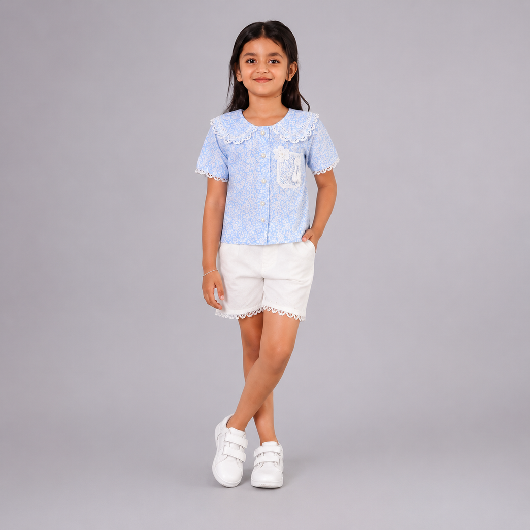 Elegant Blue Lace Co-ord Set for Girls