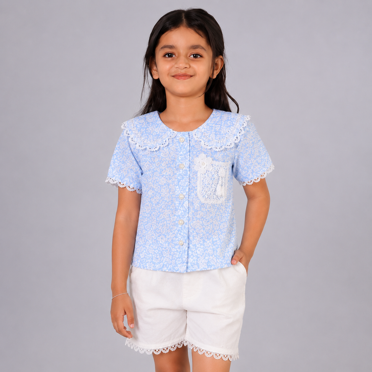 Elegant Blue Lace Co-ord Set for Girls