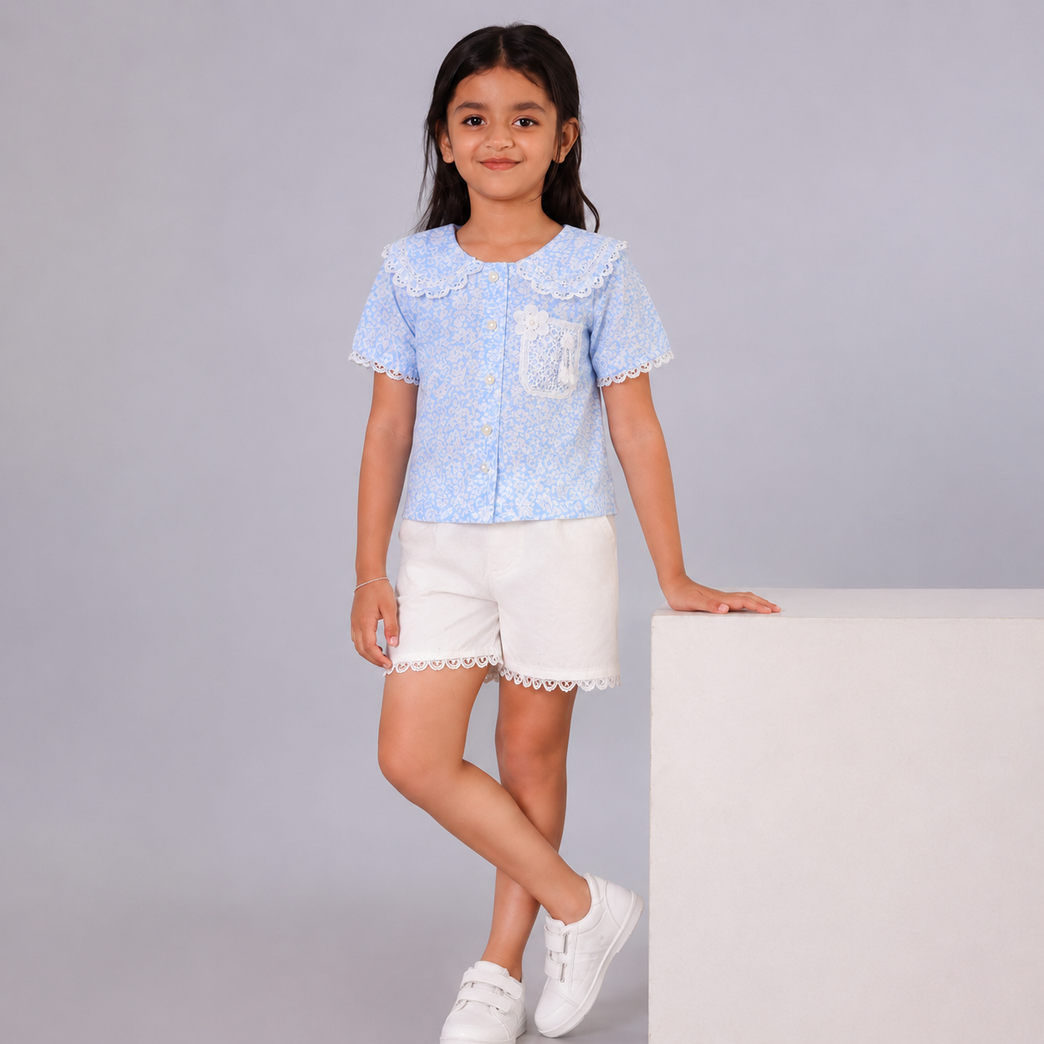 Elegant Blue Lace Co-ord Set for Girls