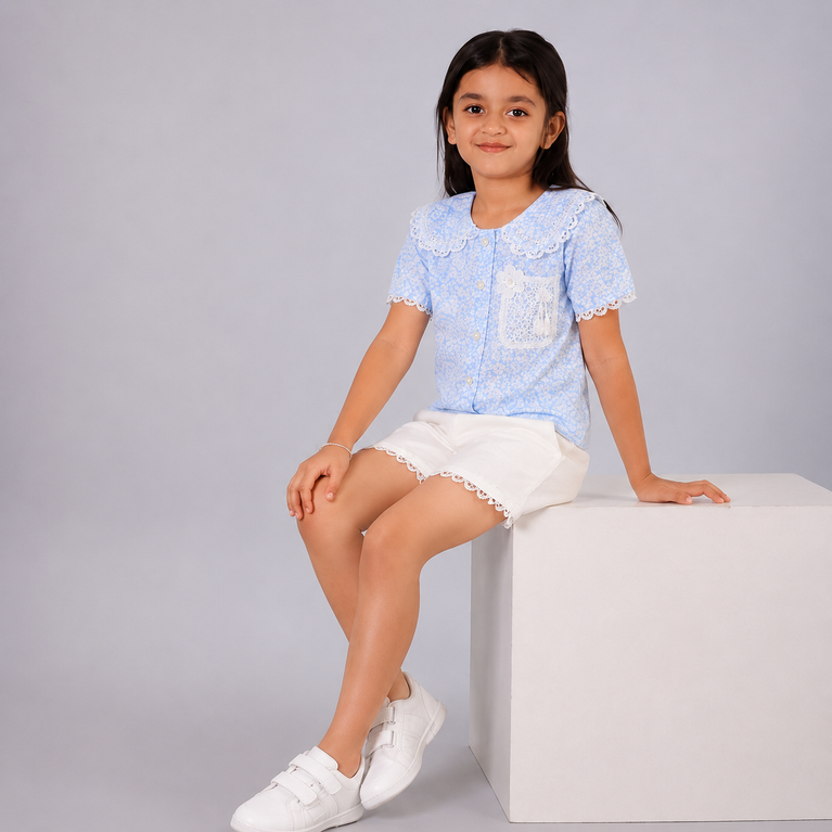 Elegant Blue Lace Co-ord Set for Girls