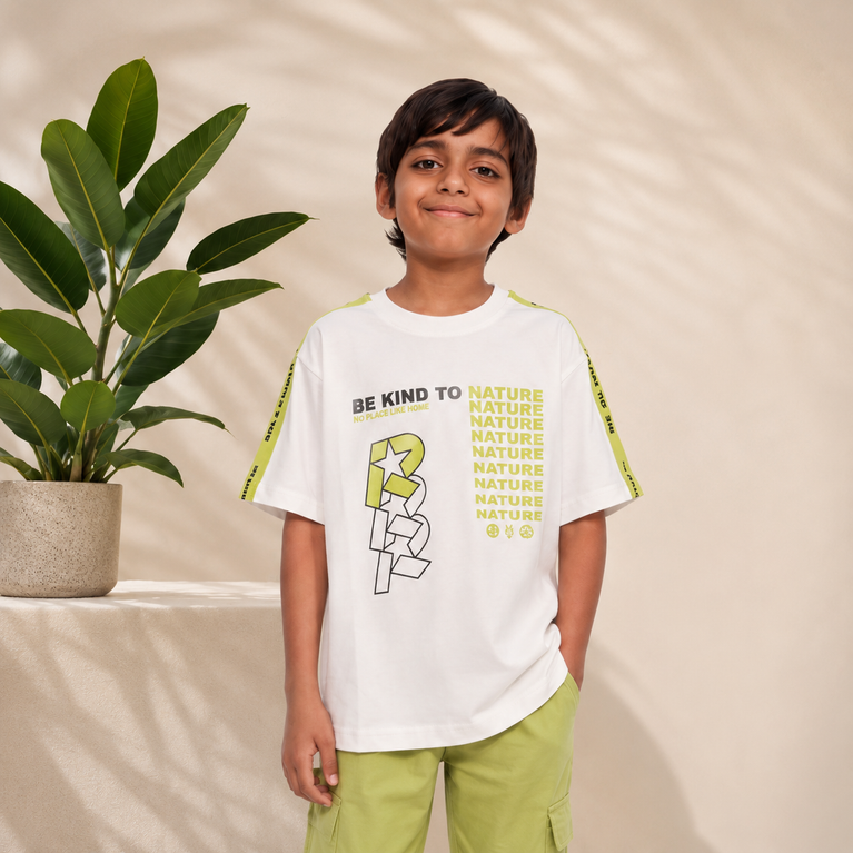 Boys “Be Kind to Nature” Graphic T-Shirt – Eco-Friendly Print Casual Kids Wear