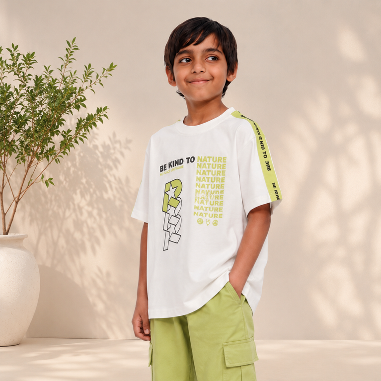 Boys “Be Kind to Nature” Graphic T-Shirt – Eco-Friendly Print Casual Kids Wear
