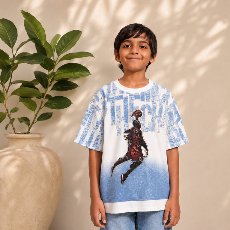 Kids Cotton Knit Half Sleeves T-Shirt with Trendy Alphabet Print Casual Tee for Boys