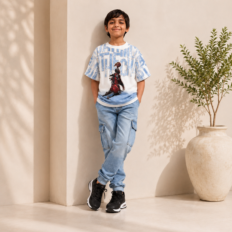 Kids Cotton Knit Half Sleeves T-Shirt with Trendy Alphabet Print Casual Tee for Boys