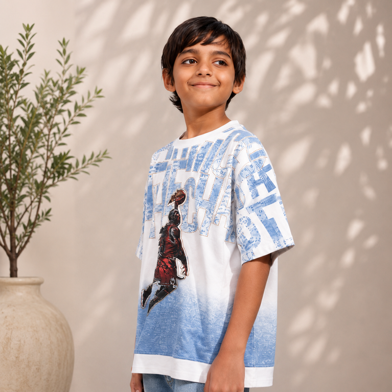 Kids Cotton Knit Half Sleeves T-Shirt with Trendy Alphabet Print Casual Tee for Boys