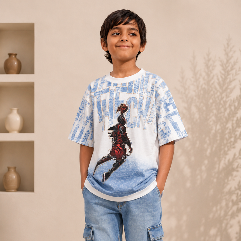 Kids Cotton Knit Half Sleeves T-Shirt with Trendy Alphabet Print Casual Tee for Boys