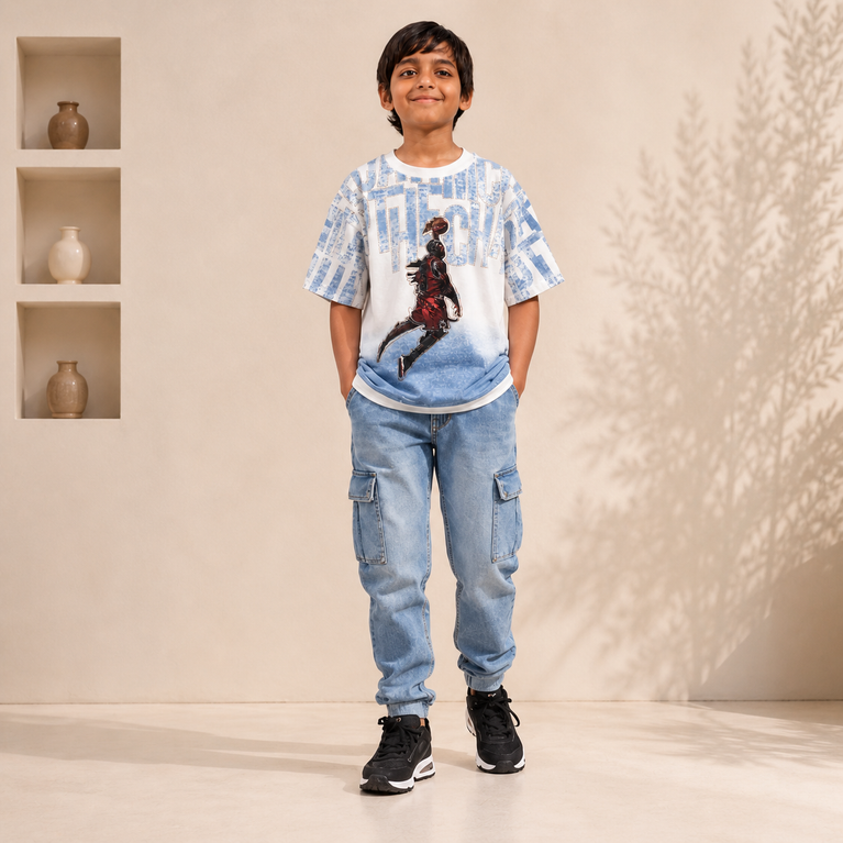 Kids Cotton Knit Half Sleeves T-Shirt with Trendy Alphabet Print Casual Tee for Boys