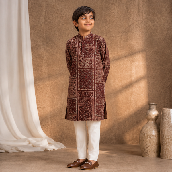Boys Ethnic Printed Kurta Set – Premium Festive Wear