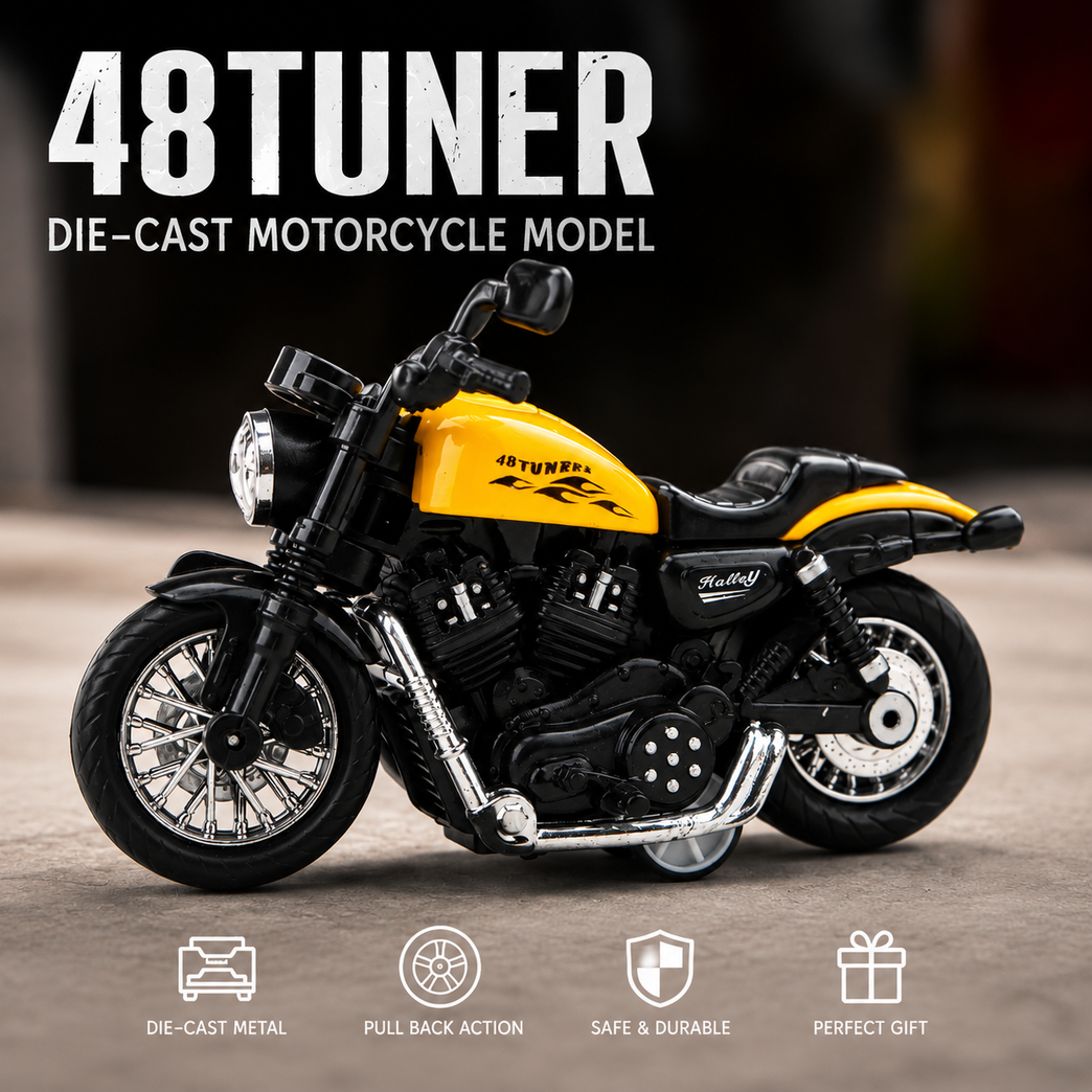 Die-Cast Alloy Motorcycle Toy Bike for Kids – Pull Back Action Mini Bike (Yellow & Black)