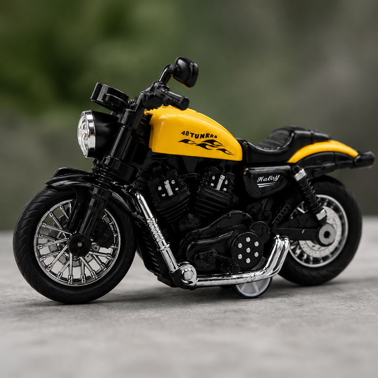 Die-Cast Alloy Motorcycle Toy Bike for Kids – Pull Back Action Mini Bike (Yellow & Black)