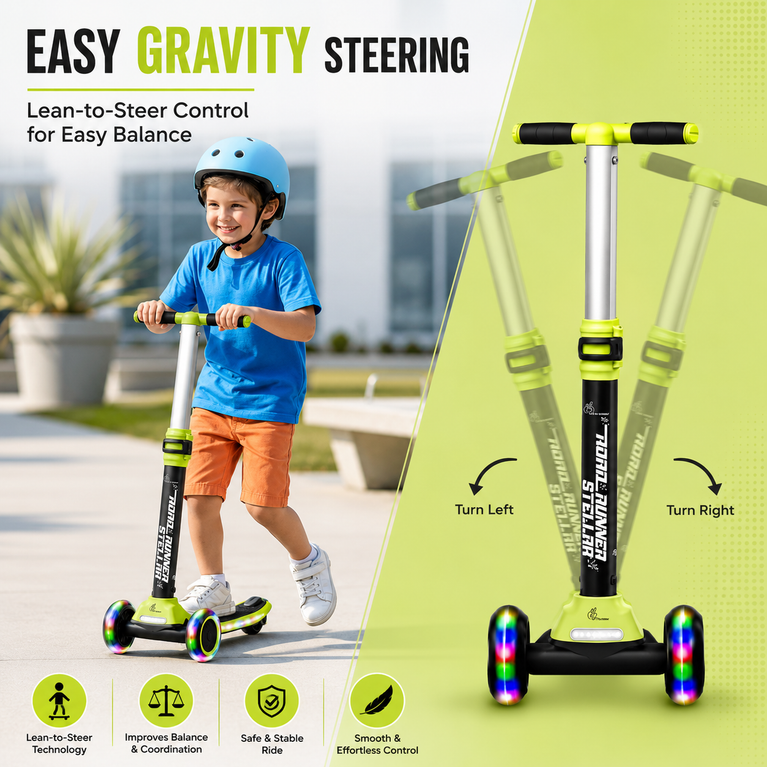 R for Rabbit Road Runner Stellar Kids Scooter with Bluetooth Music & Lights 3 Level Height Adjustable LED PU Wheels Kick Scooter