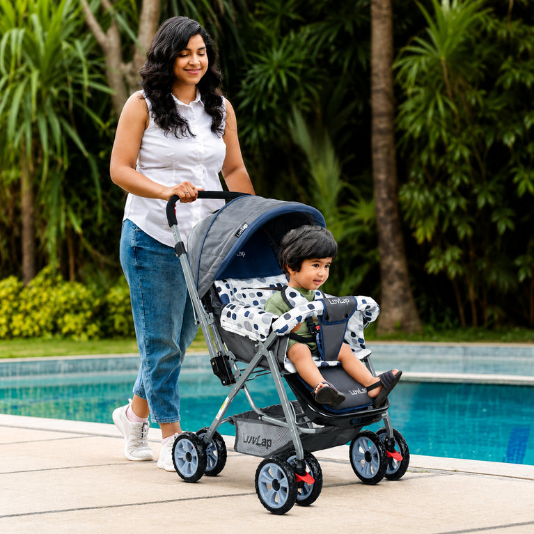 Baby Stroller for Kids with Reversible Handle & 5-Point Safety Harness – Foldable Lightweight Pram with Storage Basket | LuvLap Style