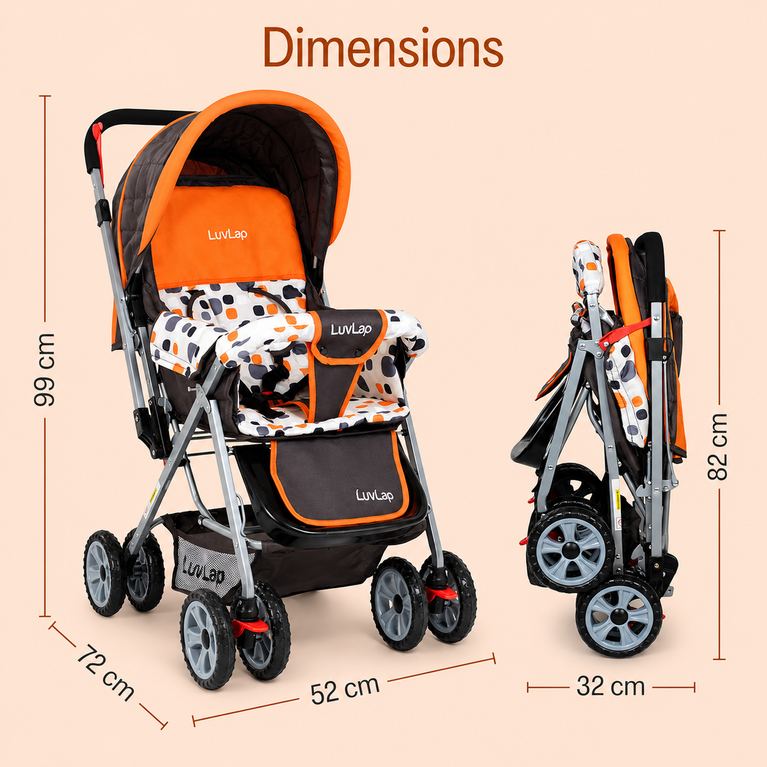 Baby Stroller for Kids with Reversible Handle & 5-Point Safety Harness – Foldable Lightweight Pram with Storage Basket | LuvLap Style
