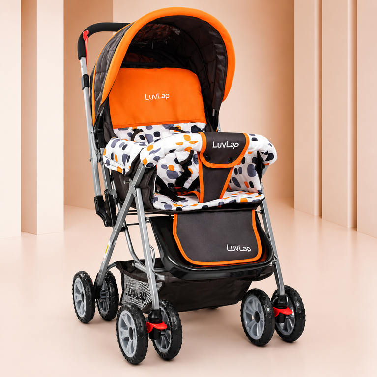 Baby Stroller for Kids with Reversible Handle & 5-Point Safety Harness – Foldable Lightweight Pram with Storage Basket | LuvLap Style