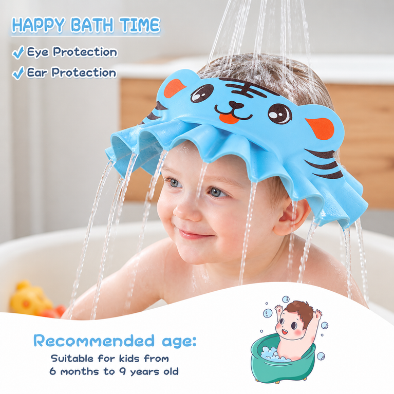 Baby Shampoo Bath Cap – Adjustable Soft Silicone Bathing Shower Cap for Kids (Cartoon Design)