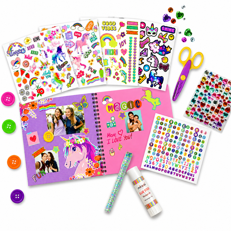 Unicorn Scrapbook Craft Kit for Kids | DIY Art & Craft Scrapbooking Set (430+ Pieces) | Creative Activity Kit for Girls
