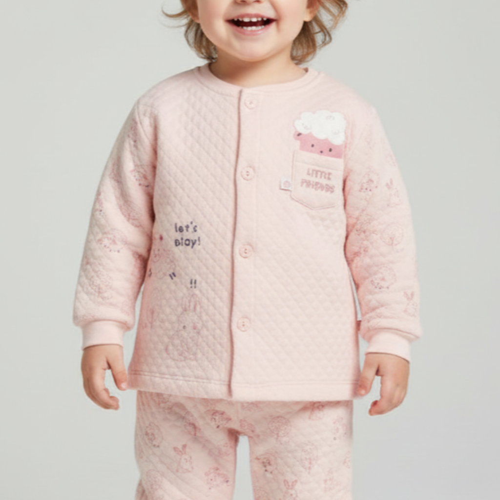 Baby Boys' Quilted Winter Pajama Set – Soft Knit, Full Sleeves, Animal Print, 2-Piece Set.