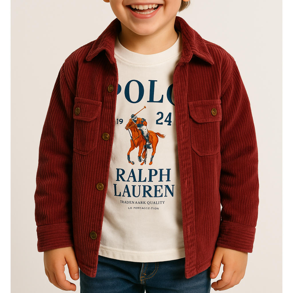 Voodoo-Boys' Corduroy Jacket Long Sleeve Velvet Shirt with Graphic Tee