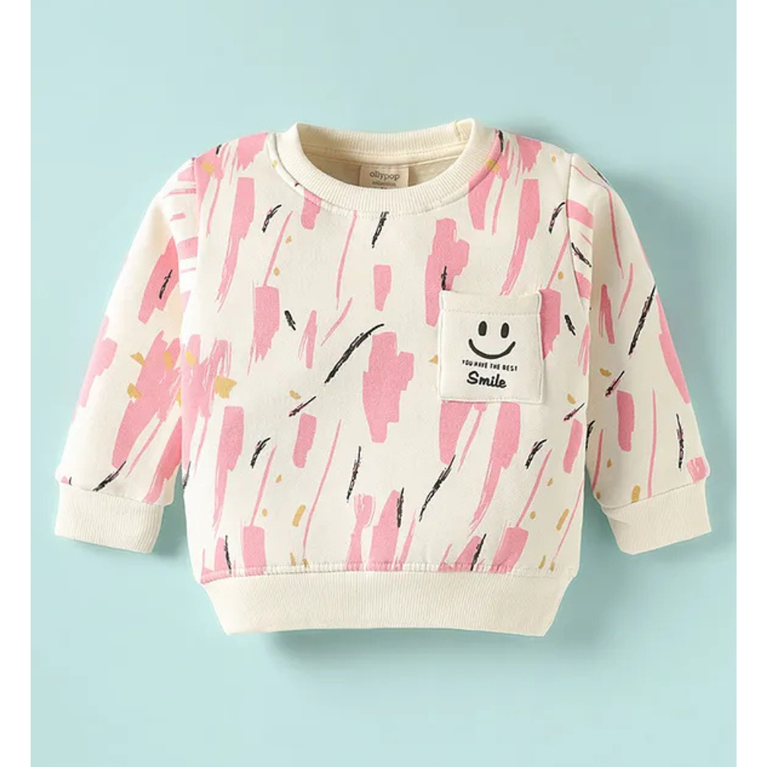 Ollypop- Fleece Knit Full Sleeves T-Shirt & Lounge Pant Set with Colour Texture