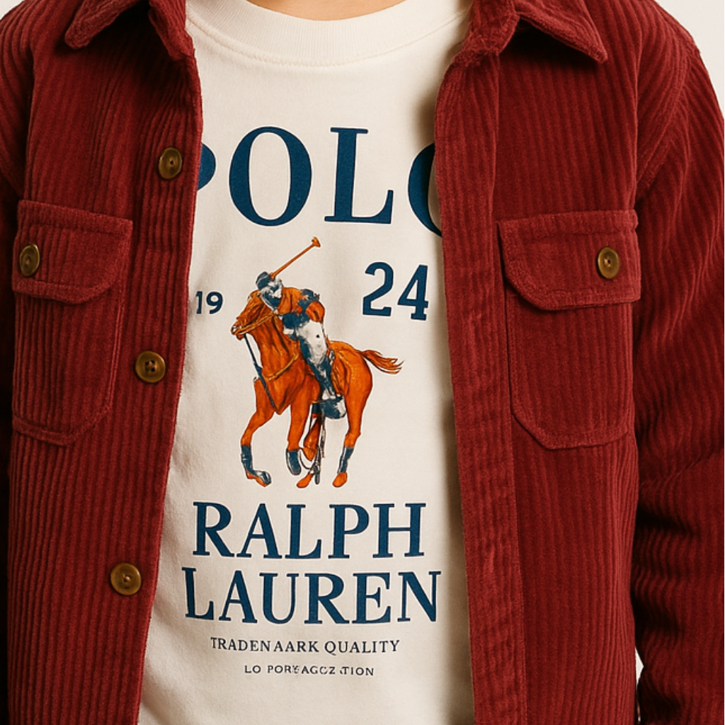 Voodoo-Boys' Corduroy Jacket Long Sleeve Velvet Shirt with Graphic Tee