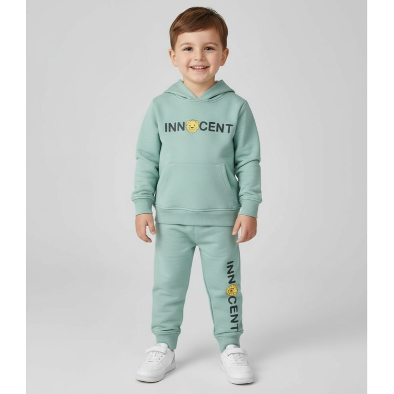 Doreme- Cotton Knit Full Sleeves Baby Apex Hoodie Co-Ord Set With Text Print
