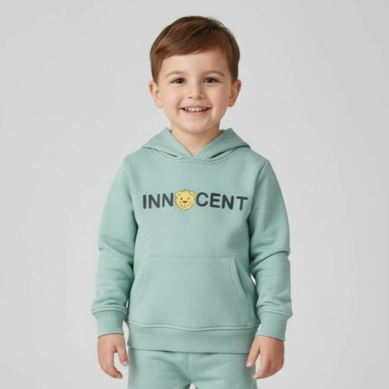 Doreme- Cotton Knit Full Sleeves Baby Apex Hoodie Co-Ord Set With Text Print