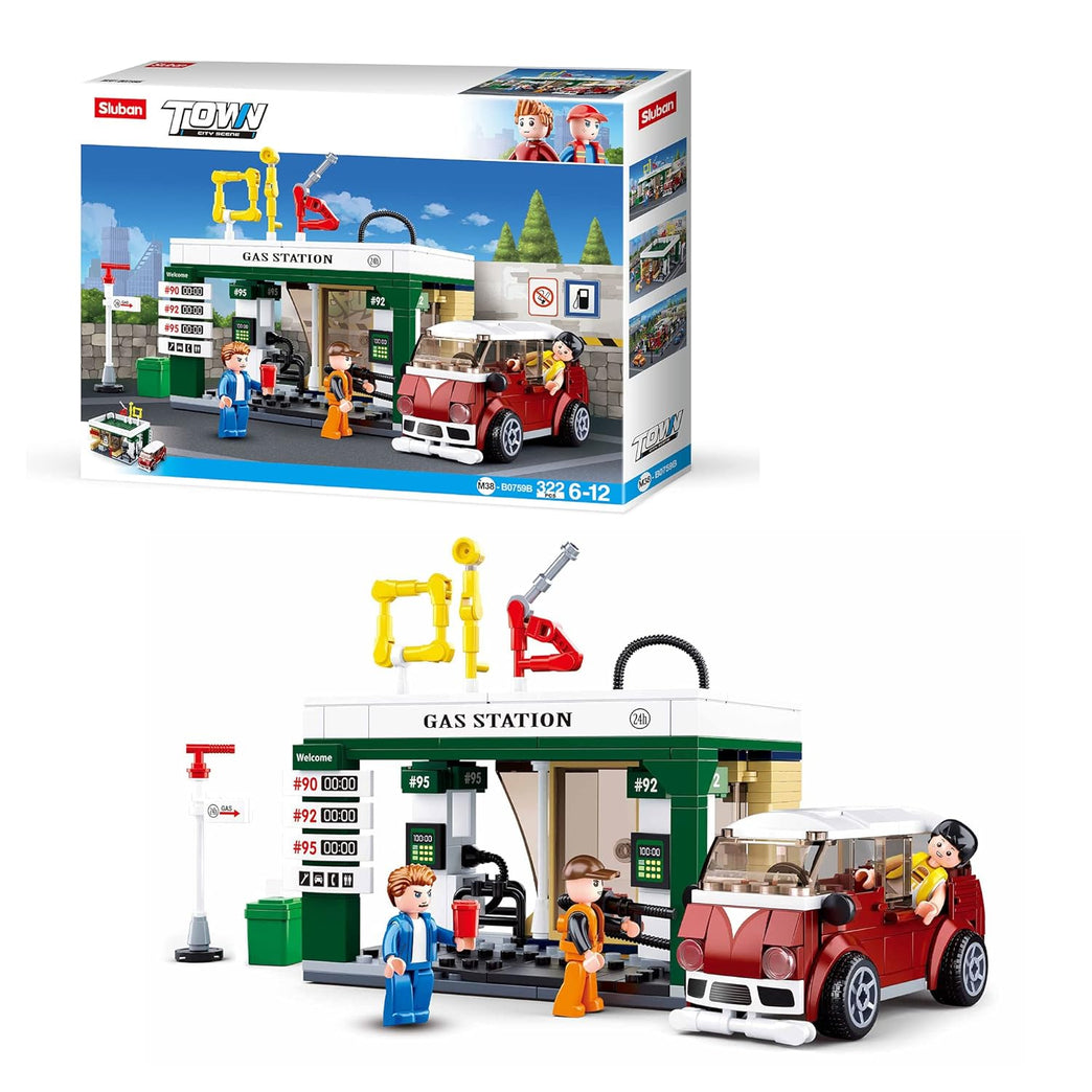 Sluban Building Block Toy Town – Petrol Station Set (322 Pieces) for Aged 6+