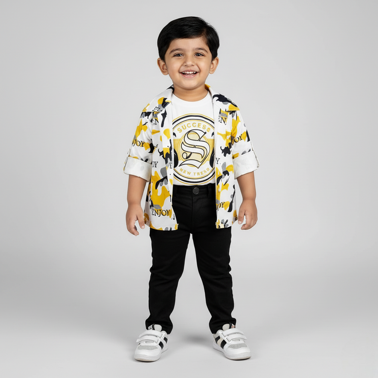 Choclate Baby- 3 Pcs Winter Clothing Set T-shirt with Jacket & Pant