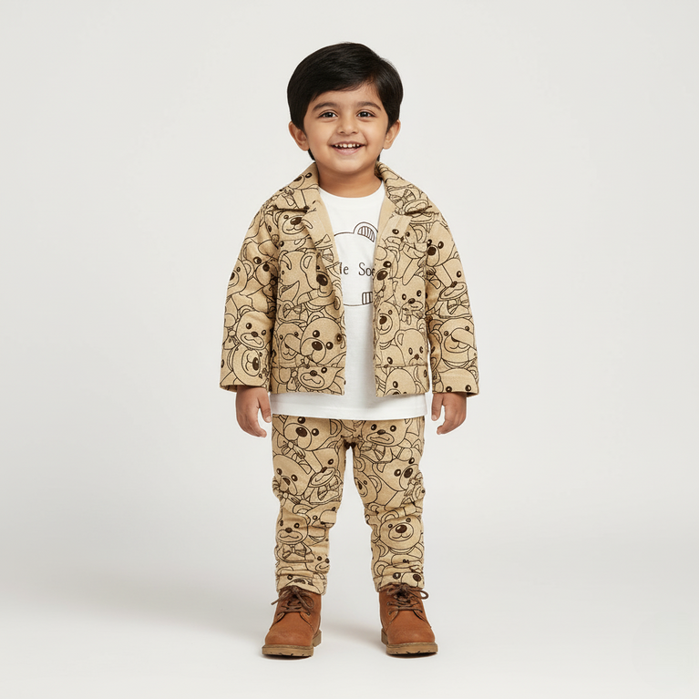Chocolate Baby- Full Sleeves Winter wear Blazer Set for Boys With Teddy Print