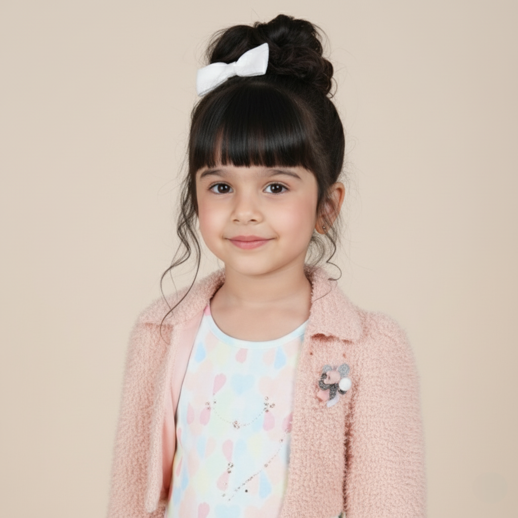 Iris Castle -Girls Off-White Printed Mini Dress with Light Pink Cropped Jacket