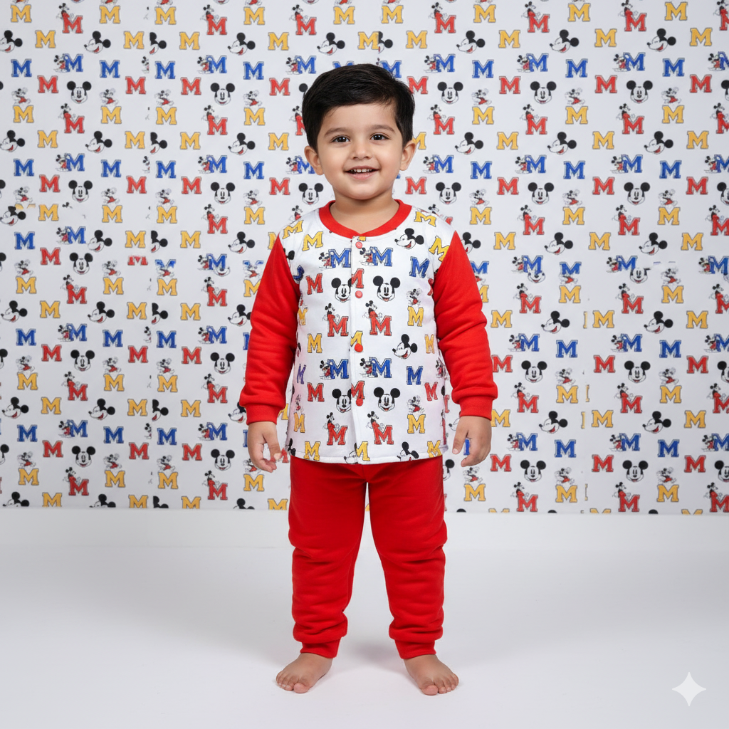 Doreme-Padded Full Sleeves Mickey Printed Winter Wear Set For Set