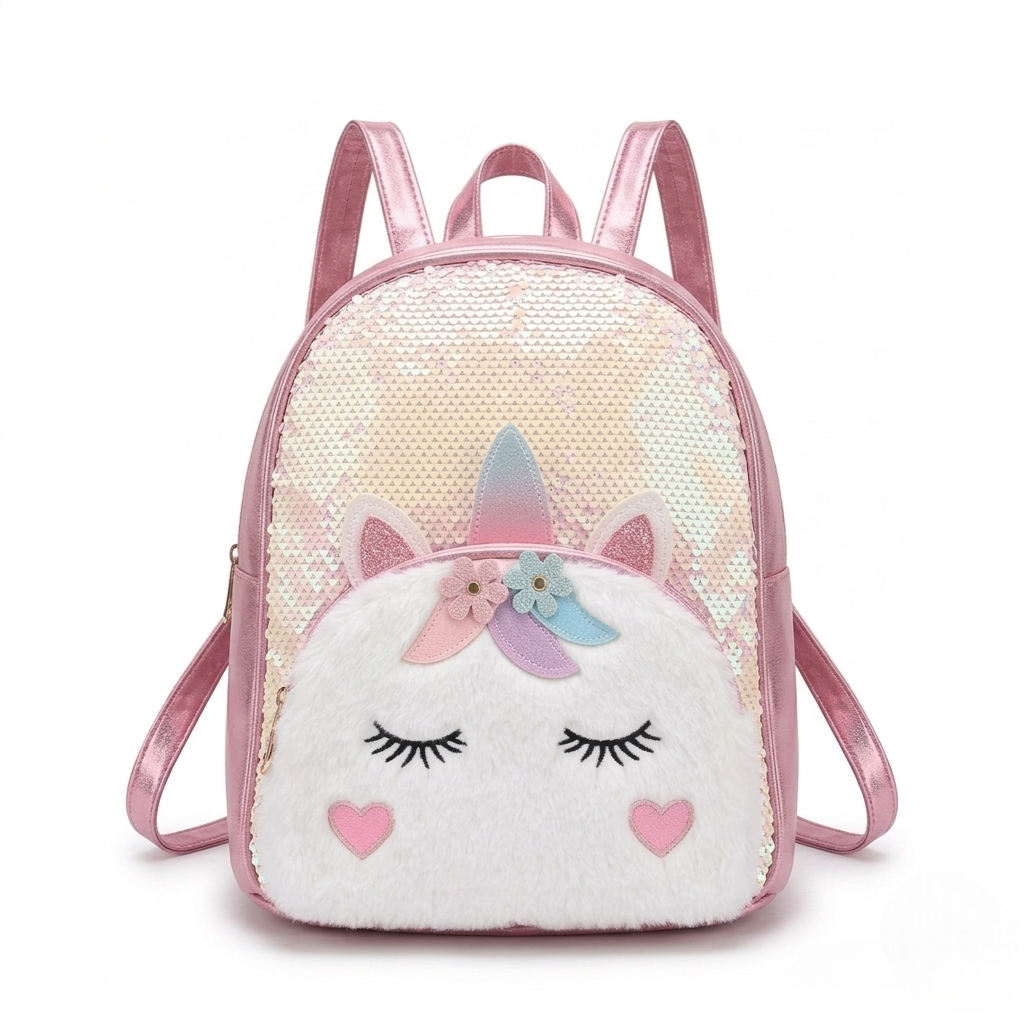 Ninos Worlds Unicorn Sequin Kids School Backpack – Premium Glitter Design with Soft Front Pocket